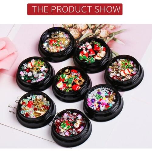 Boxed Snow Christmas Nail Decorations Manicure 3D Christmas Tree Santa Claus Reindeer Wreath Ribbon Nail Art Decals Tools Flakes