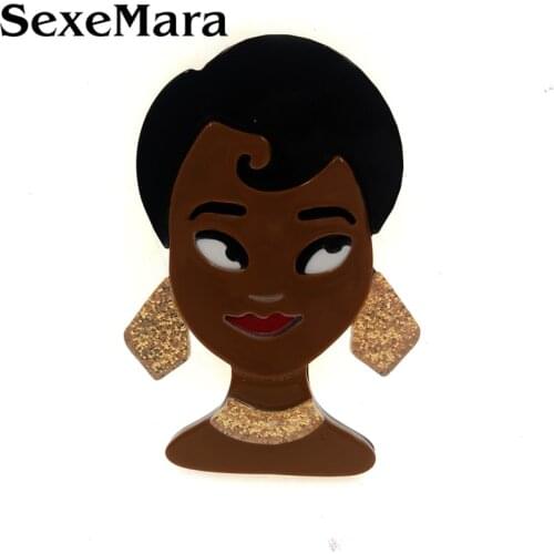 SexeMara New Personality Black Skin Girl Brooch Acrylic Brooch Pins For Women Girl New Design Figure Clothes Badges Gift Jewelry