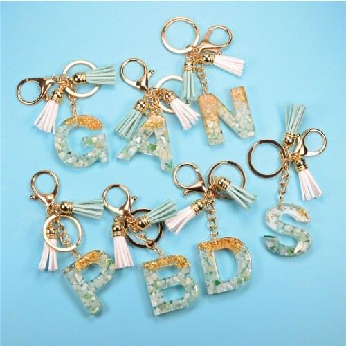 Cute Gold Green Gradient Color Keychain Resin Letter A-z Keychain Women Handbag Backpack Pendant Fashion Car Jewelry
