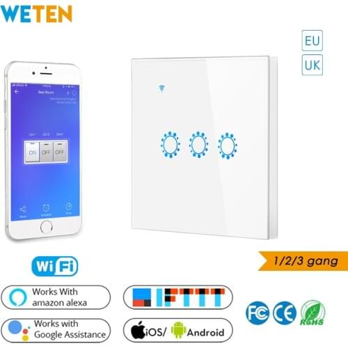 Wifi Wall Touch Switch 1 2 3 Gang Glass Panel Wall light Switch Mobile APP Support Alexa Google Home EU UK White Smart Switch