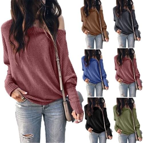 2021 Spring Autumn Women Oblique Collar Off Shoulder Lantern Sleeve T-shirt Bat Top Long Sleeve T Shirts Tops Tees Plus Size 3XL