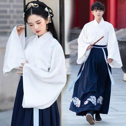 Womens embroidered cross collar wide sleeve Wei Jin style Ru skirt large sleeve shirt ancient costume large size suit