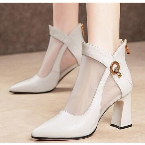 2021 Women Crystal Lace Zip Mesh Pumps Woman High Heels Summer Female Shoes Classics Solid Platform Sandals Ladies Party Shoes