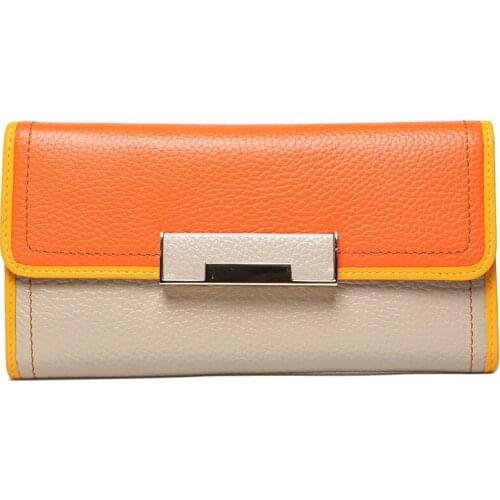 135 Genuine leather color patchwork women long purse hasp card holder