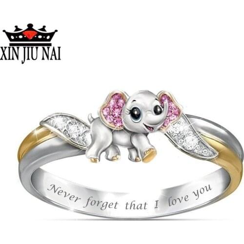 Womens Trendy Fashion Kawaii Elephant Bee Ring Wedding Anniversary Rhinestone Ms. Valentines Day Jewelry Gift 6-10 Sizes