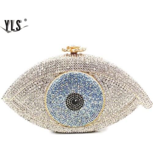 Women Evening Party Big Eye Diamonds Luxury Clutch Fashion Silver Bling Crystal Bridal Wedding Bag Purse Black Bolso Mujer
