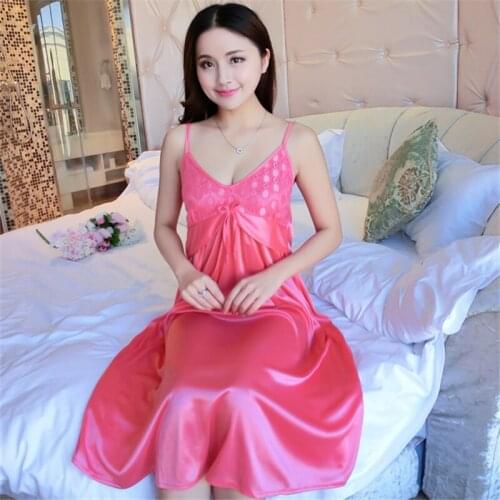 Womens Sexy Backless Lingerie Ice Silk Satin Nightgown Summer Dress Nightdress Sleepwear Homewear Spaghetti Strap Dress Brides
