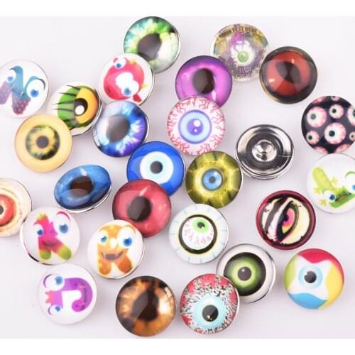 10PCS/Lot Wholesale Eye Snap Button 18mm Assorted Colors Vintage Turkish Evil Eye Glass Silver Plated Bottom Super Deal Hot Sale