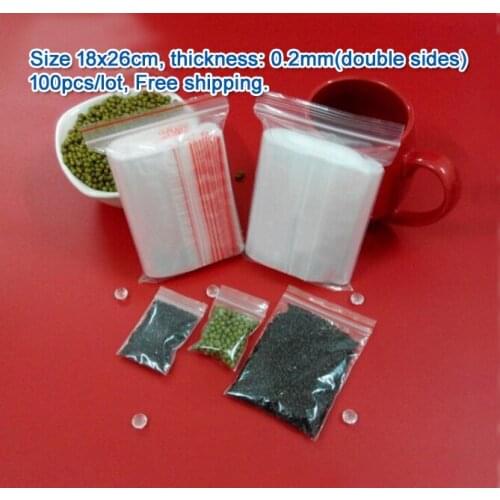 100pcs double sizes thickness 0.2mm Transparent PE Zip Lock jewelry Packaging bags, 18*26cm clear plastic bags for gift storage