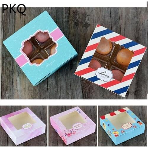 20pcs 14.3x14.3x3.7cm 13 styles wedding favor candy packing Box cake paper packing box with pvc window gift Packing food box