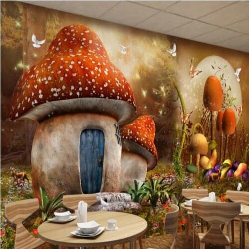 Beibehang 3D fairy fantasy mushrooms house wallpaper children room background family wallpaper for walls 3 d papel de parede