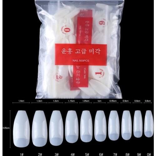 500pcs/bag Ballerina Nails False Korean Package Clear White Natural Coffin False Extension Nail Tips Flat Shape Half Cover False