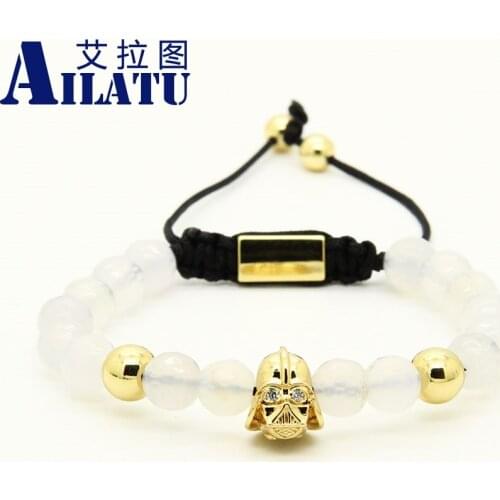 Ailatu Powerful New Design Wholesale 10pcs/lot 8mm Faceted White Stone with Hero Of Sparta Cz Macrame Bracelets