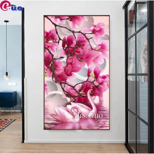 Diamond Painting 5D DIY Pink Orchid Swan Full Square/Round Diamonds Embroidery Flower Wall Decorations Craft Kit Large Size