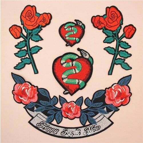 Flowers Snake Heart Embroidered Applique Patches for Clothes Iron on Patch Applique for DIY Fashion Clothes Bags Shooes LSHB519