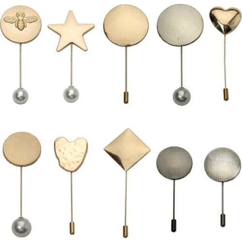 Original Bee Star Heart Geometric Gold Brooch Round Men Suit Shirt Collar Lapel Pin Long Needle Buckle Women Accessories Jewelry