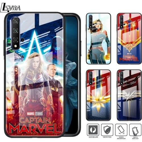 Marvel Avengers Super Hero Captain Marvel For Huawei Honor 30 20 10 9X 8X Lite Pro Plus Tempered Glass Shell Phone Case Cover