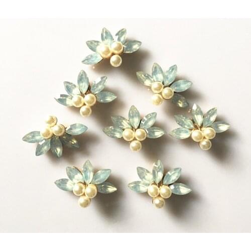 CJSIR 5Pcs Crystal Flower Alloy Craft Supplies Rhinestone Button Flatback for DIY Hair Bridal Jewelry Accessory Decoration