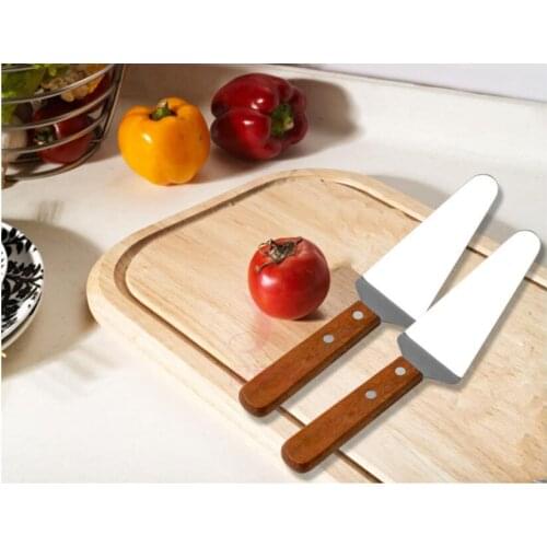 Wood Grip Stainless Steel Cake Pizza Shovel Server Cutter Spatula Lifter