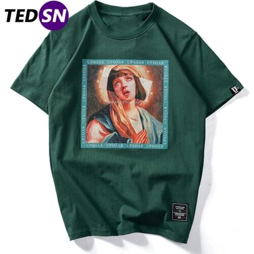 Hip Hop Short Sleeve T-Shirt Men Virgin Mary Funny Printed Harajuku Tshirt Oversized Loose Casual Cotton Tops Tees Streetwear
