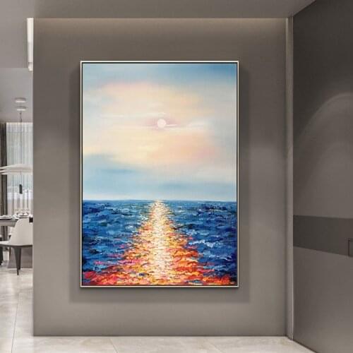 Handmade Abstract Landscape Oil Paintings Sunrise Seascape Hand Painted Canvas Painting Wall Art For Living Room Home Decoration