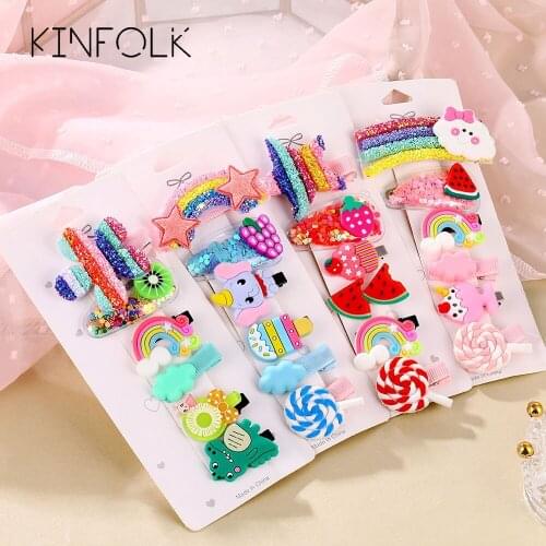 KINFOLK Cute Colorful Cartoon Hairpins Children For Women Fashion Accessories Girl Female Hairpin Character Hair Clip Set