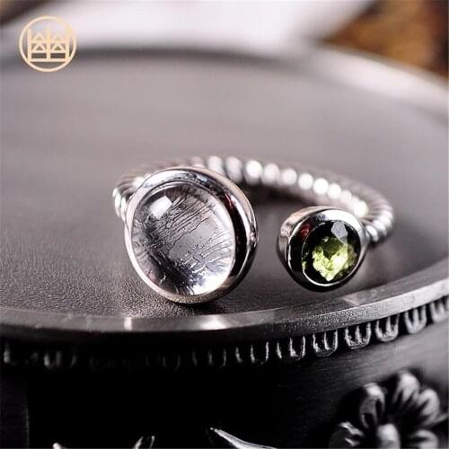 Genuine Natural Gibeon Meteorite Moldavite Adjustable Size Power Ring Silver Plated Love Heart Shape Woman Man Drop Shipping