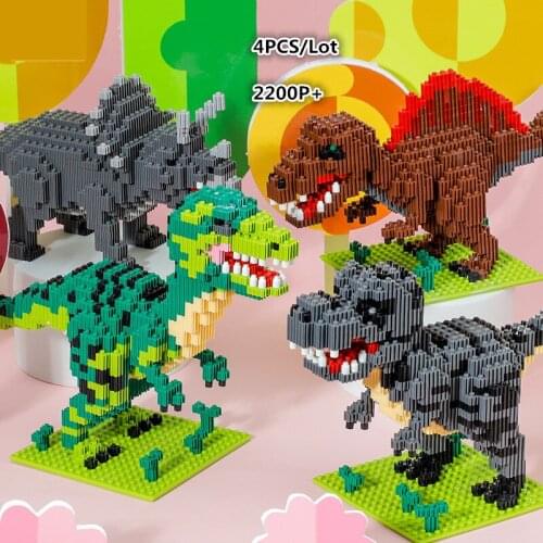 4pcs/lot Magic Building Blocks Tyrannosaurus Assembly Mini Bricks Stegosaurus Model Connection Mirco Figures Toys For Gift