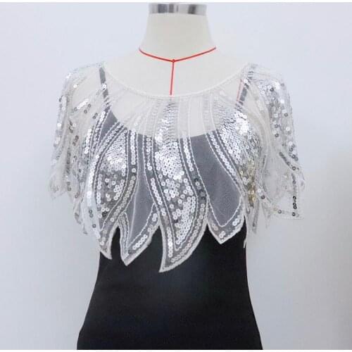 1920s Shawl Short Wedding Wrap Art Deco Sequin Beaded Evening Cape Bolero Flapper Cover Up Summer Capelet White / Gold / Silver