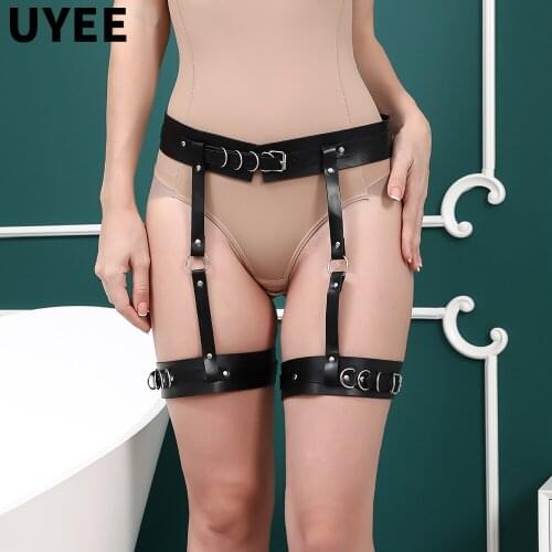 UYEE Leather Harness Sword Garters Waist Belt Black Punk Lingerie Body Bondage Sexy Thigh Garter Suspenders BDSM Adult Toys