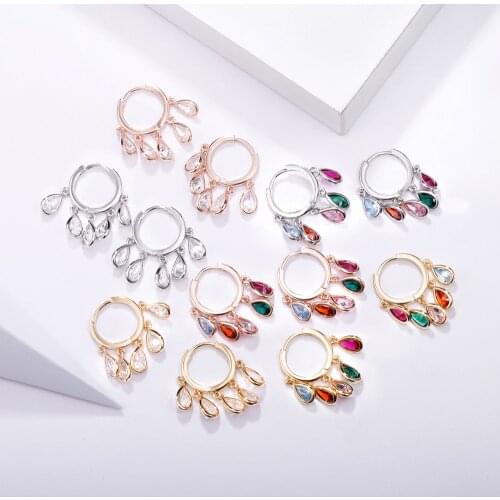 Colorful CZ Water Drop Earrings Multi Zircon Pendant Bling Rhinestone Hoop Earrings Brand Women Girls Jewelry 2020 серьги звезды