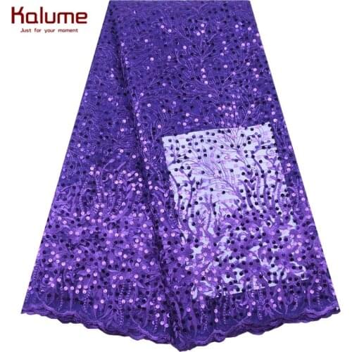 Kalume Top Sale African Sequins Lace Fabric Purple French Mesh Lace Fabric With Sequin Nigerian Tulle Laces For Dress Party 1917