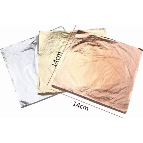 100pcs 14cm Imitation Gold Sliver Copper Leaf Leaves Metal Sheets Foil for Gilding Craft Decoration DIY Art craft paper Decor