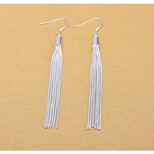 925 Sterling Silver Tassel Earrings Fashion Elegant Long Silver Drop Earrings For Women Birthday Gifts