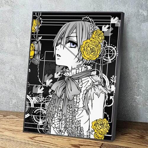 Modular Canvas Black Line Japan Anime Home Decor Flower Boy Print Painting Poster Modern Wall Art Picture For Living Room Framed