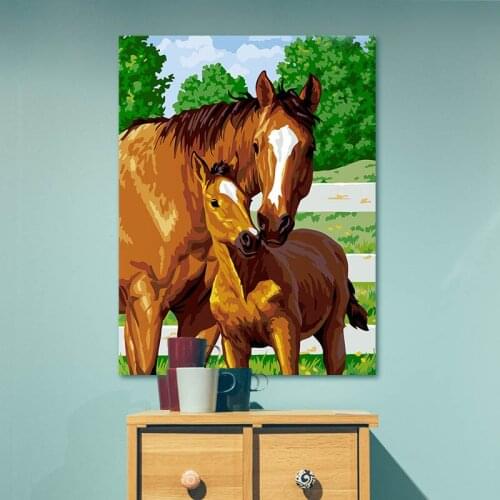 Picture by numbers diy oil painting horse diy digital painting mother and son horses digital paint by numbers coloring by number