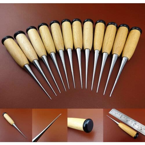 12pcs Leather Cloth Craft Sewing Stitching Expand Hole Round Awl Punch Overstitch Tool Set Knife Cutter Chisel Slicker Burnisher