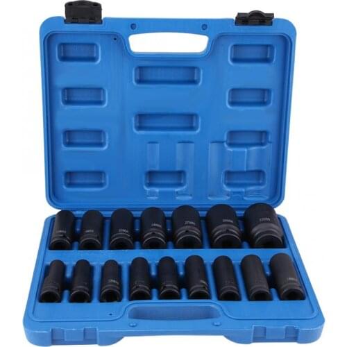 16Pcs 1/2 Inch Drive Air Hex Bit Deep Socket Set Repair Tool Kit 10MM-32MM Chromium-molybdenum Steel Hex Bit Sockets