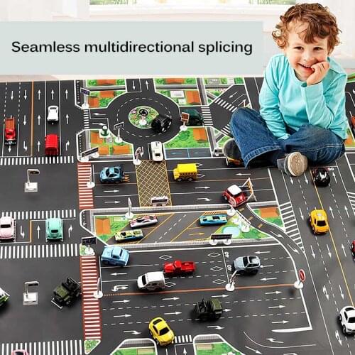 NEW 130*100CM Children DIY Car Parking Map Toys With Cars Playing Mats Kids City Parking Lot Road Map Rug Toys