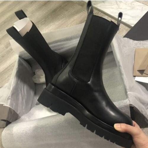 Spring Summer New Short Boots round Head Chelsea Boots Chunky Heel Mid-Tube Motorcycle Boots Womens Boots Fashion Martens Boots