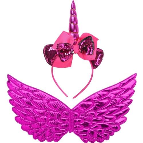 Kids Girls Cute Holographic Angel Princess Costume Accessory Sequins Cartoon Hair Hoop Glossy Metallic Angel Wings for Carnival