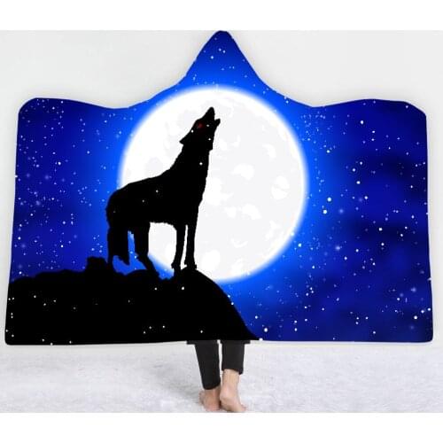 Wolf Hooded Blanket Tribal Animal Dreamcatcher Sherpa Wearable Blanket Adults Geometric Colorful Throw Blanket