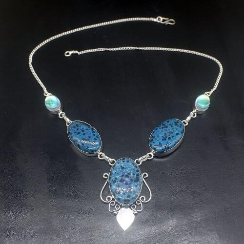 Gemstonefactory Jewelry Big Promotion 925 Silver Natural Dalmatian Jasper Fire Topaz Ladies Women Chain Necklace 48cm 202101659