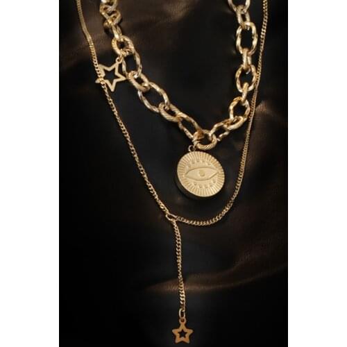 Titanium steel Fashion Star Pendant Necklace for Women Jewelry Chunky Choker Multilayer Bijoux Collares