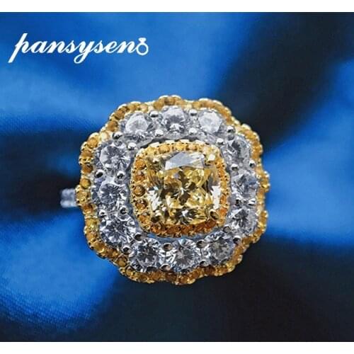 PANSYSEN 100% 925 Sterling Silver Simulated Moissanite Citrine Diamond Gemstone Wedding Engagement Ring Fine Jewelry Wholesale