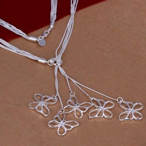 Necklace Silver Plated Necklace Silver Trendy Jewelry Necklace Five Butterflys Jewelry Wholesale Free Shipping ncbv LN099