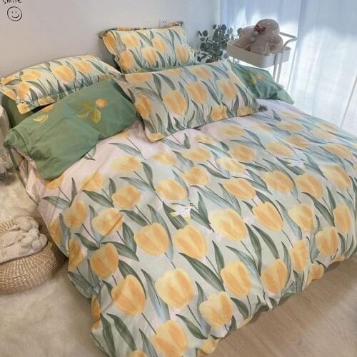 Luxury American Flowers Printing 100% Cotton Tulip Bedding Set Double Duvet Cover Set Bedspread Bed Linen Pillowcases For Home