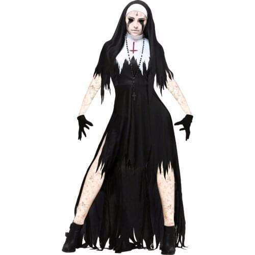Sexy Nun Costume Adult Women Cosplay With Stockings Black Hoodie For Halloween Sister Cosplay Party Vampire demon Costume