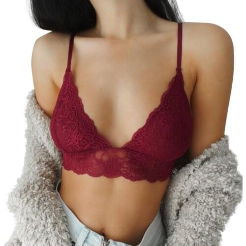 Sexy Womens Underwear V-neck Top Bra Sleeveless Solid Color Lace Eyelash Adjustment Belt Top Unfilled Bra Corset Back Crop Vest