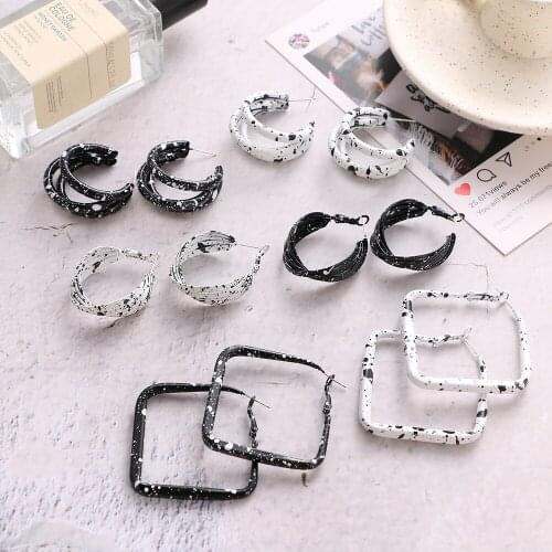 New Korean Statement Earrings for Women Brown Leopard Geometric Hoop Earrings Vintage Trend Fashion Jewelry Gifts Creative